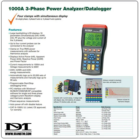 مشخصات پاور آنالایزر EXTECH 382091